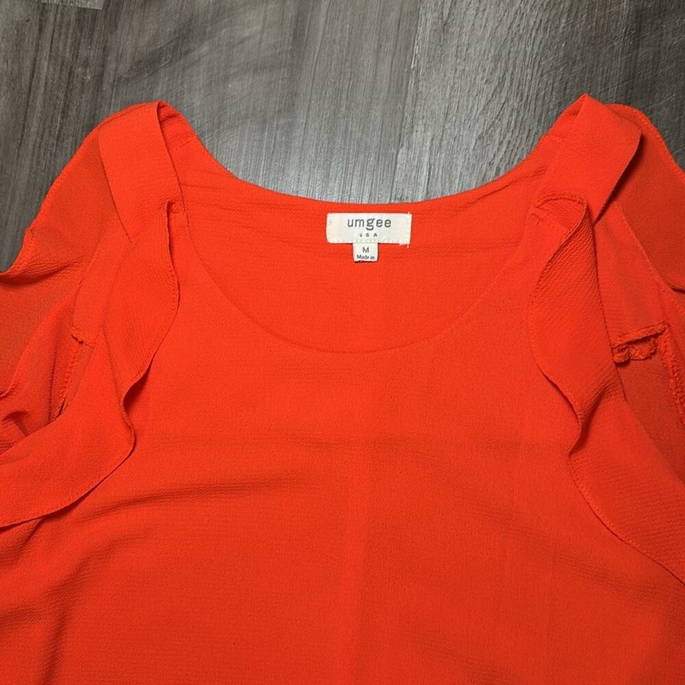 Umgee Cold Shoulder Runic Ruffle Blouse - Medium - Picture 4 of 5